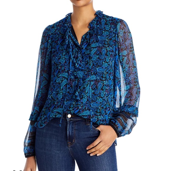 Kobi Halperin Tops - Kobi Halperin Paisley Printed Ruffled Long Sleeve Blouse, Size S